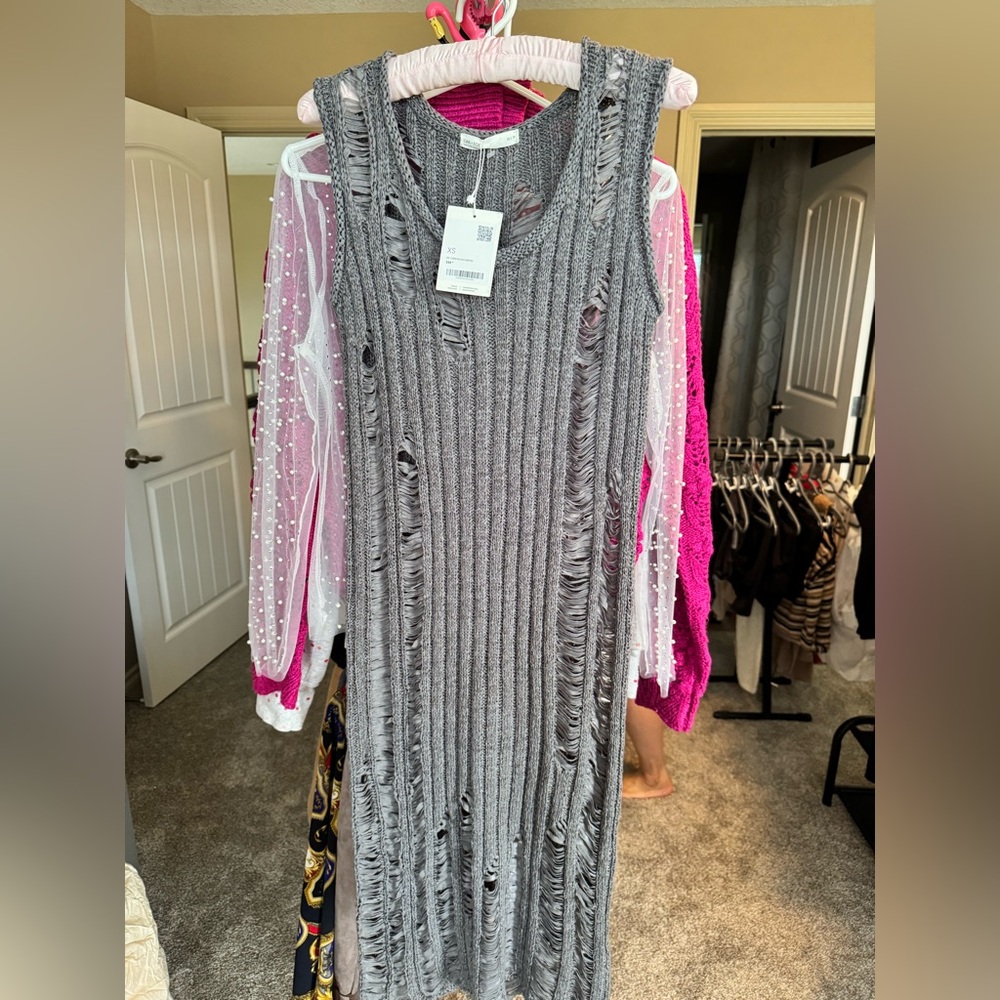 Item # D114 - Oak & Fort - Gray Distressed Knit Dress